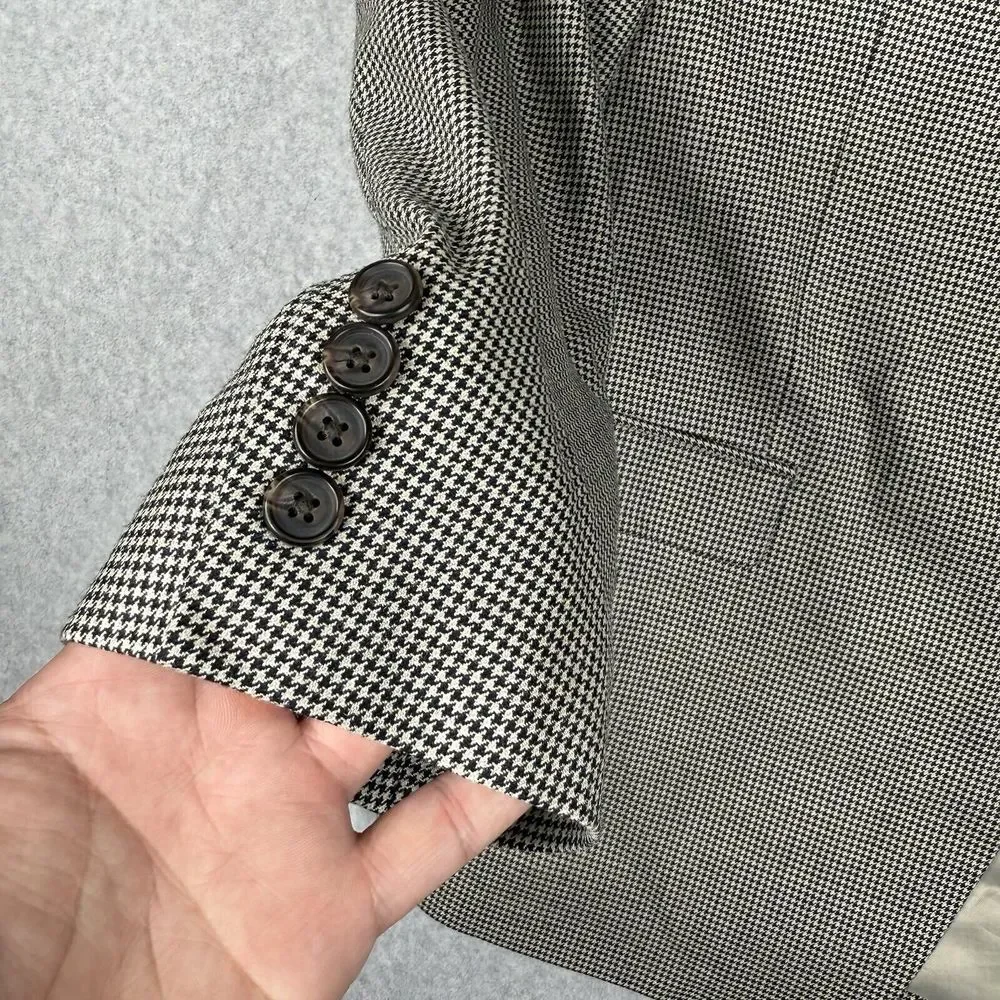 Ralph Lauren Blazer Mens 46L Gray Houndstooth Silk Wool Blend Sports Coat Jacket
